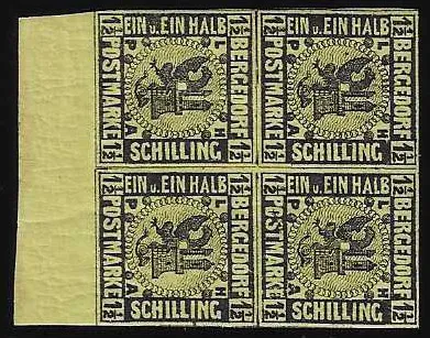 1 1/2 Sch. schw./gelb im postfrischen Unterrand-Viererblock, Mi. 240,-