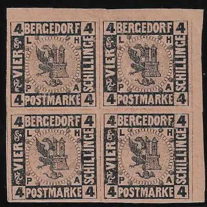 4 Sch. noir/brun-orange en bloc de quatre de luxe non oblitéré du coin supérieur droit, Mi. 140,-
