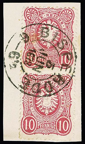 "Bisperode", cachet K2 réutilisé 1878 net sur fragment avec paire verticale 10 Pfge.