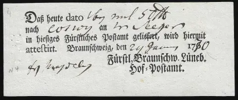 "Braunschweig", 1760/1770, deux mandats-poste imprimés locaux, Hb. 3/4, 1200 P.