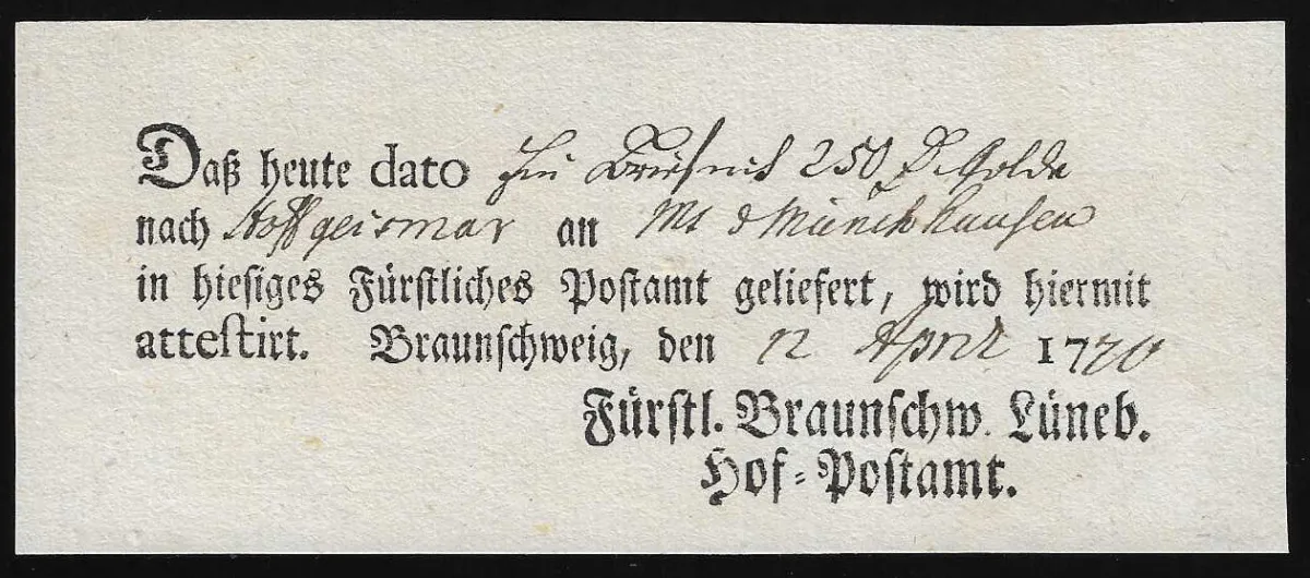 "Braunschweig", 1770, zwei seltene Ortsdruck-Postscheine