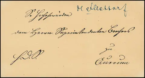 "Flechtorf", (1855), "De Flechtorf" ms. sur lettre de diligence pour Querum