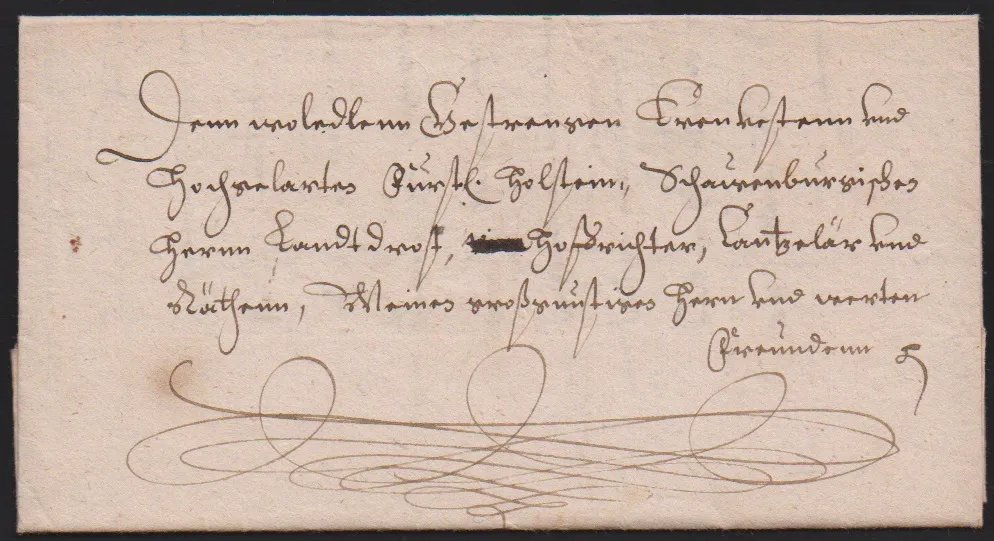"Ottenstein", 1620, kalligraphisch schön adressierter Schnörkel-Altbrief