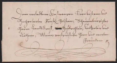 "Ottenstein", 1620, kalligraphisch schön adressierter Schnörkel-Altbrief