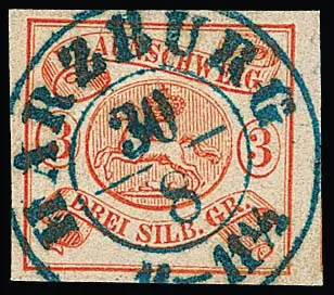 3 Sgr. orange-rouge, sur margé, légère trace de pli, avec K2 "Harzburg" particulièrement bien centré