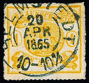 1 Sgr. jaune ocre, pièce de cabinet avec K2 clair de Helmstedt, expertise photo Lange. Mi. 180,-