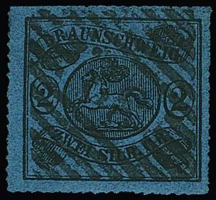 2 Sgr. black/blue, complete perforation at top within scissor separation, centrally cancelled luxury item, signed Bühler. Mi. 450,-