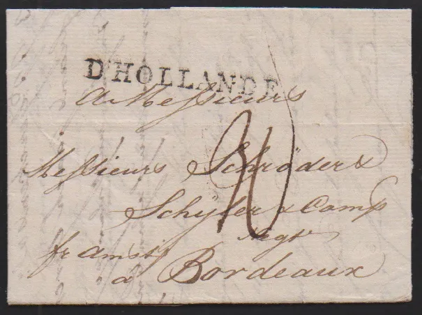"Hamburg", 1784-1796, various Imperial Post L1 on five letters, including to Cognac and Bordeaux