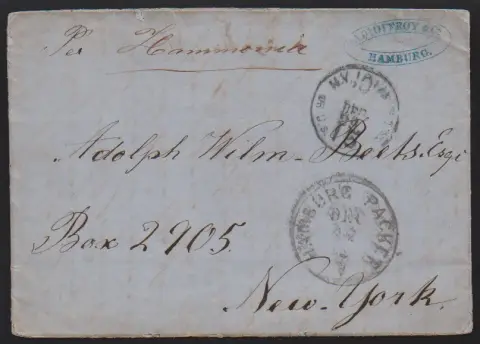"Hamburg", 1862, cachet ovale et cachet de taxe "10", ainsi que "Hamburg Packet", K1 1861, sur deux lettres de navire, toutes deux "p. Hammonia", pour New York