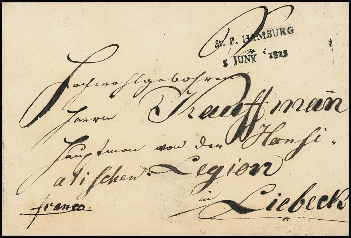 "St. P. HAMBURG", 1815, rare small L2 clear, as well as L2 in large type 1821, on two letters to Lübeck, Feuser 1349-36, -38, 500,-