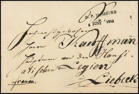 "St. P. HAMBURG", 1815, rare petit L2 clair, ainsi que L2 en grand type 1821, sur deux lettres pour Lübeck, Feuser 1349-36, -38, 500,-