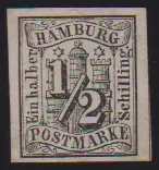 1/2 Sch. noir, pièce de choix non oblitérée avec filigrane rare "Turm" (acheté Mohrmann 10/1954)