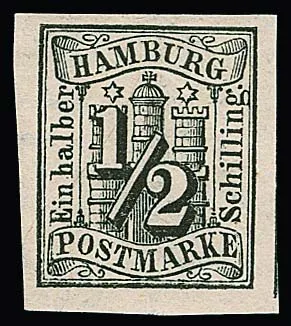1/2 Sch. black, 1 Sch. brown, 2 Sch. red, 3 Sch. Prussian blue and 7 Sch. red-orange, each wide-margined unused with gum. Mi. 650,-