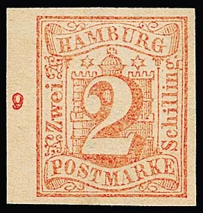 2 Sch. pale pink unused from left sheet margin in very unusual shade (proof?)