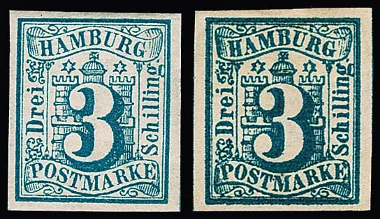 3 Sch. Prussian and dark Prussian blue, two unused cabinet pieces in strongly different shades, Mi. 260,- +