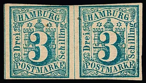 3 Sch. bleu prussien, paire rare non oblitérée avec gomme originale, petites inclusions naturelles de papier, Mi. 1200,-