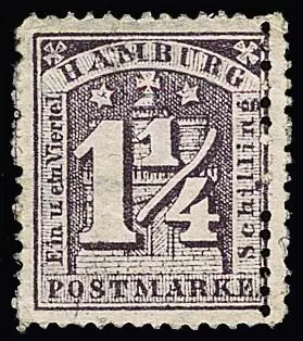 1 1/4 Sch. pourpre non oblitéré avec rare double dentelure verticale