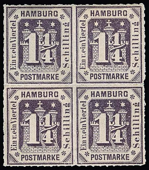 1 1/4 Sch. violet foncé, bloc de quatre non oblitéré, deux timbres neufs sans charnière, Mi. loose 320,-