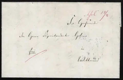 "Assel", 1858, handgeschreven briefverzameling in paarse inkt op prachtbrief naar Wittmund