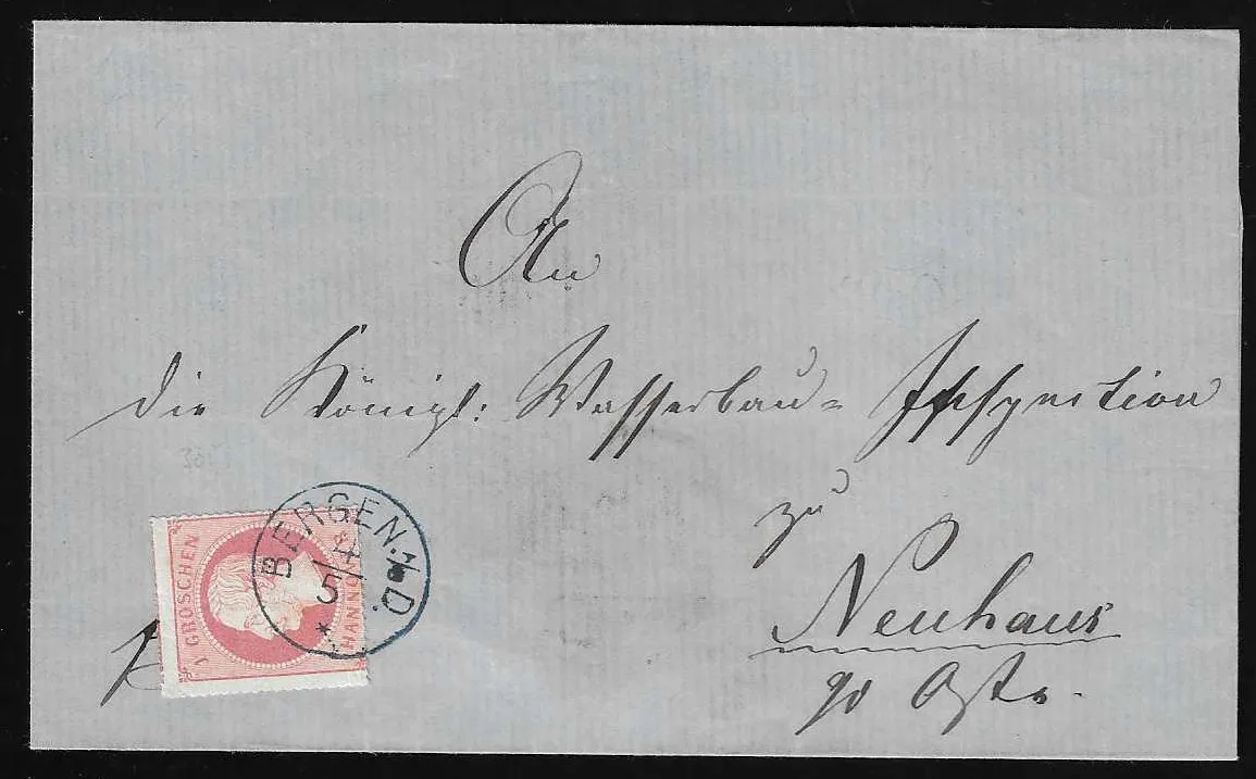 "Bergen a.d.D.", K1 clear on letter 1 Gr. pink (without side flaps)