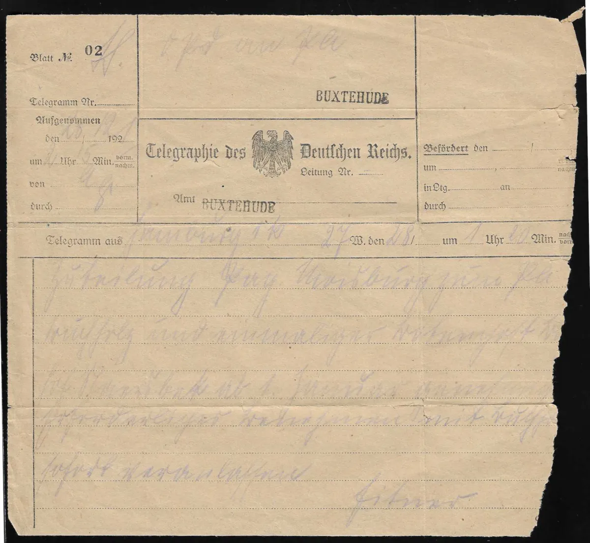 "Buxtehude", 1835-69, seven documents (plus two later telegrams), including L1, postal and newspaper money orders