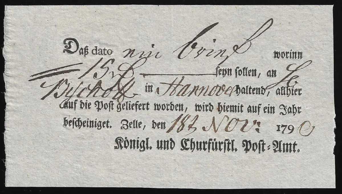 "Celle", 1765-1790, six rares mandats-poste imprimés locaux, W6-8, 10-12