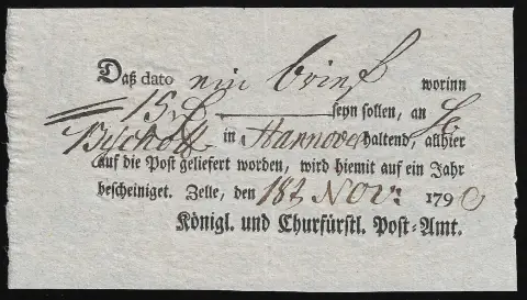 "Celle", 1765-1790, zes zeldzame lokale gedrukte postwissels, W6-8, 10-12