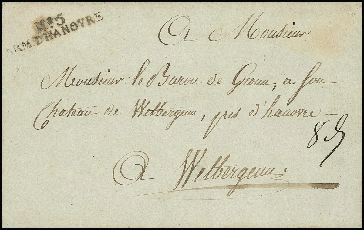 "Drakenburg" bij Nienburg, 1804, zeldzame Franse veldpostbrief met L2 "No. 5 ARM. D'HANNOVRE"