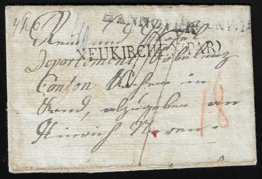 "Hannover", (1812), L1 avec L1 date ajouté et L1 transit "NEUKIRCHEN (PAR)" sur lettre pour Coblenz