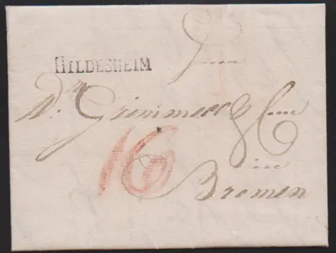 "Hildesheim", 1777, mention manuscrite "H'hm" sur lettre avec contenu, ainsi que L1 (Feuser 1479-2) sur lettre 1796