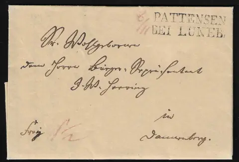 "Pattensen bei Lünen", 1834, L2 clair sur petite lettre de luxe pour Dannenberg