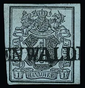 1 Ggr. schw./graublau, Kabinettstück mit Plattenfehler "linke untere Bildecke abgeschrägt" und seltenem L1 von Neuenwalde, Mi. 250,-