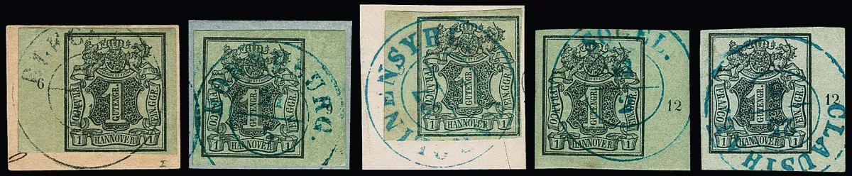 1 Ggr. noir/vert-gris, dix marges oblitérées avec numéros de rangée, dont trois coins de feuille en bas à gauche et à droite (2)