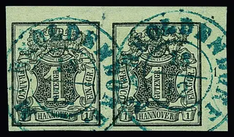 1 Ggr. zwart/grijsgroen in kabinetpaar uit de rechterbovenhoek van het vel met K2 "Markoldendorf"