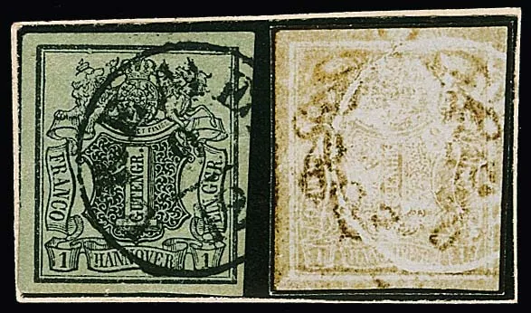 1 Ggr. noir/vert-gris, filigrane inversé, pièce de cabinet avec K1 de Brême, signé Friedl avec ancien certificat. Mi. 300,-