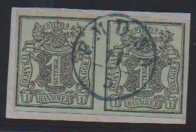1 Ggr. schw./meergrün im Paar auf Kabinettbriefstück mit zentr. K1 "Emden", sign. Berger