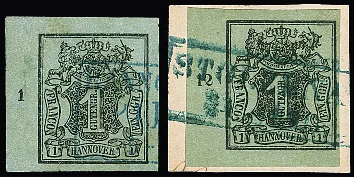 1 Ggr. black/sea-green, upper left and lower left sheet corner, the latter on cabinet letter piece with Ra2 "Stolzenau", with row numbers "1" and "12"