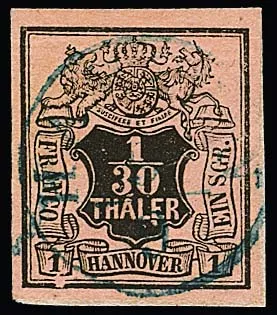 1/30 Th. brown/salmon, clearly visible plate flaw left below "1", on small cabinet letter piece, Mi. 250,-