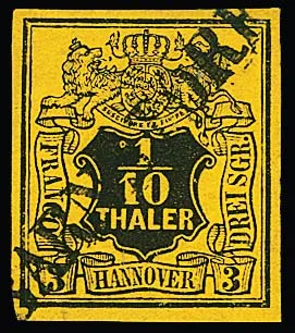 1/10 Th. black/yellow with small plate flaw "white dot left before upper 1", cabinet piece with almost full black L1 "Barnstorf", signed Bühler