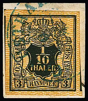 1/10 Th. brun-orange, pour cette marque difficile, marges exceptionnellement grandes, trois côtés avec voisins, sur fragment de lettre de cabinet avec K2 de Clausthal, signé Pfenninger