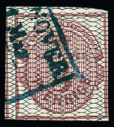 3 Pfge. karmijn, zwart genet, deels overmaats prachtstuk met Ra3 van Hannover, Mi. 320,-