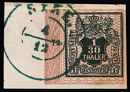 1/30 Th. black/pink, larger left lower border corner on beautiful letter piece (slight toning right) with K2 "Syke", row number "12"