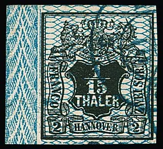 1/15 Th. noir/bleu, pièce de bordure gauche de choix