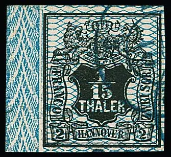 1/15 Th. noir/bleu, pièce de bordure gauche de choix