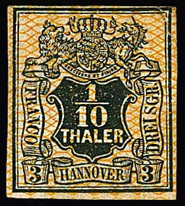1/10 Th. schw./orange, seltene ungebrauchte Marke mit großen Teilen des Originalgummis, kleine Mängel, Fotoexp. Berger. Mi. 800,-