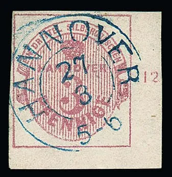 3 Pfge. rosa, größere rechte untere Bogenecke mit zentr. K2 "Hannover", min. Mgl., sign. Drahn