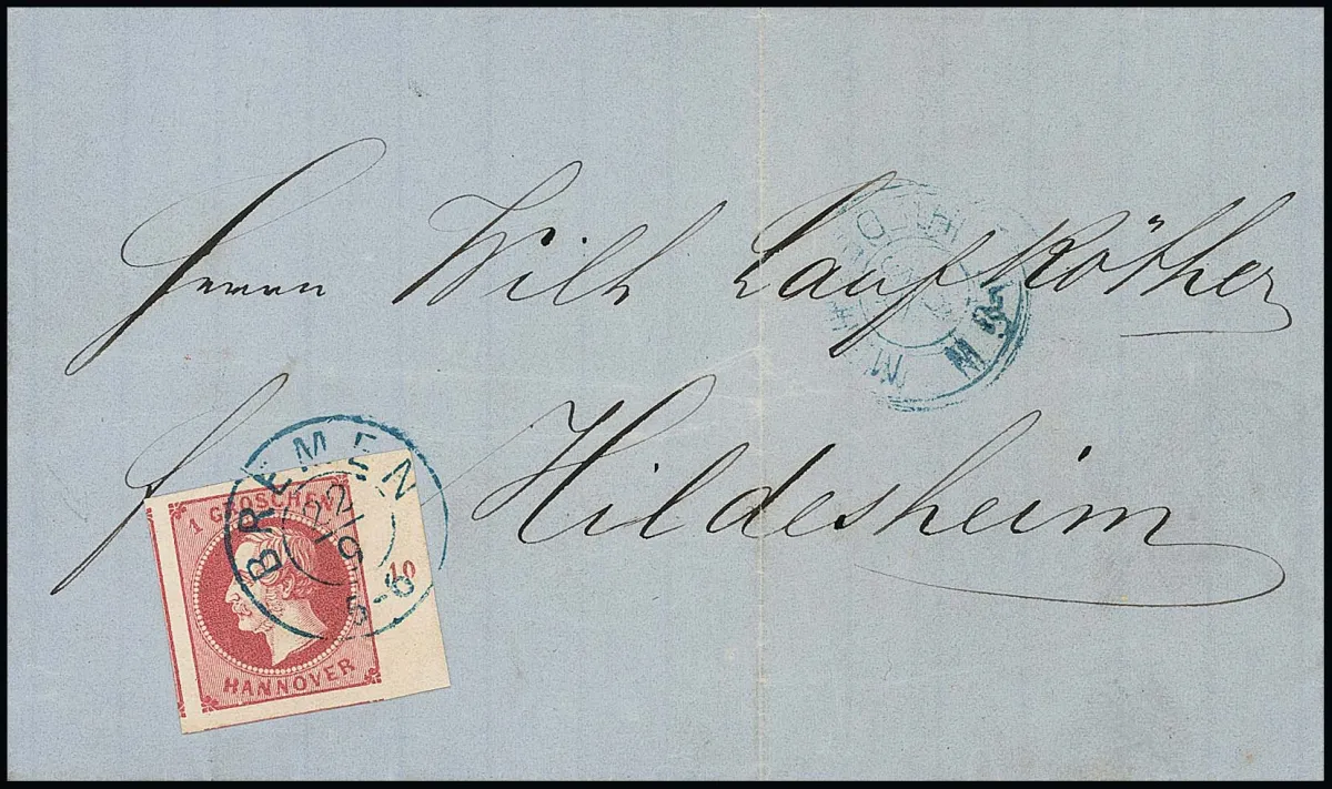 1 Gr. rose, pièce de bord luxueuse à très grandes marges, timbre voisin à gauche et en bas, bord de feuille à droite avec numéro de rangée "10", sur lettre (pli à l'extérieur) avec K2 "Bremen"
