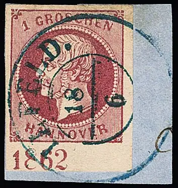 1 Gr. lila-roze met onderrand en jaartal "1862" (positie I) op kabinetsbriefstuk met K2 "Ilfeld"