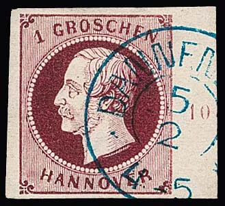 1 Gr. rouge vin, impression fine, pièce de marge de cabinet droite avec K2 "Dannenberg", Rz. "10", sign. Kruschel