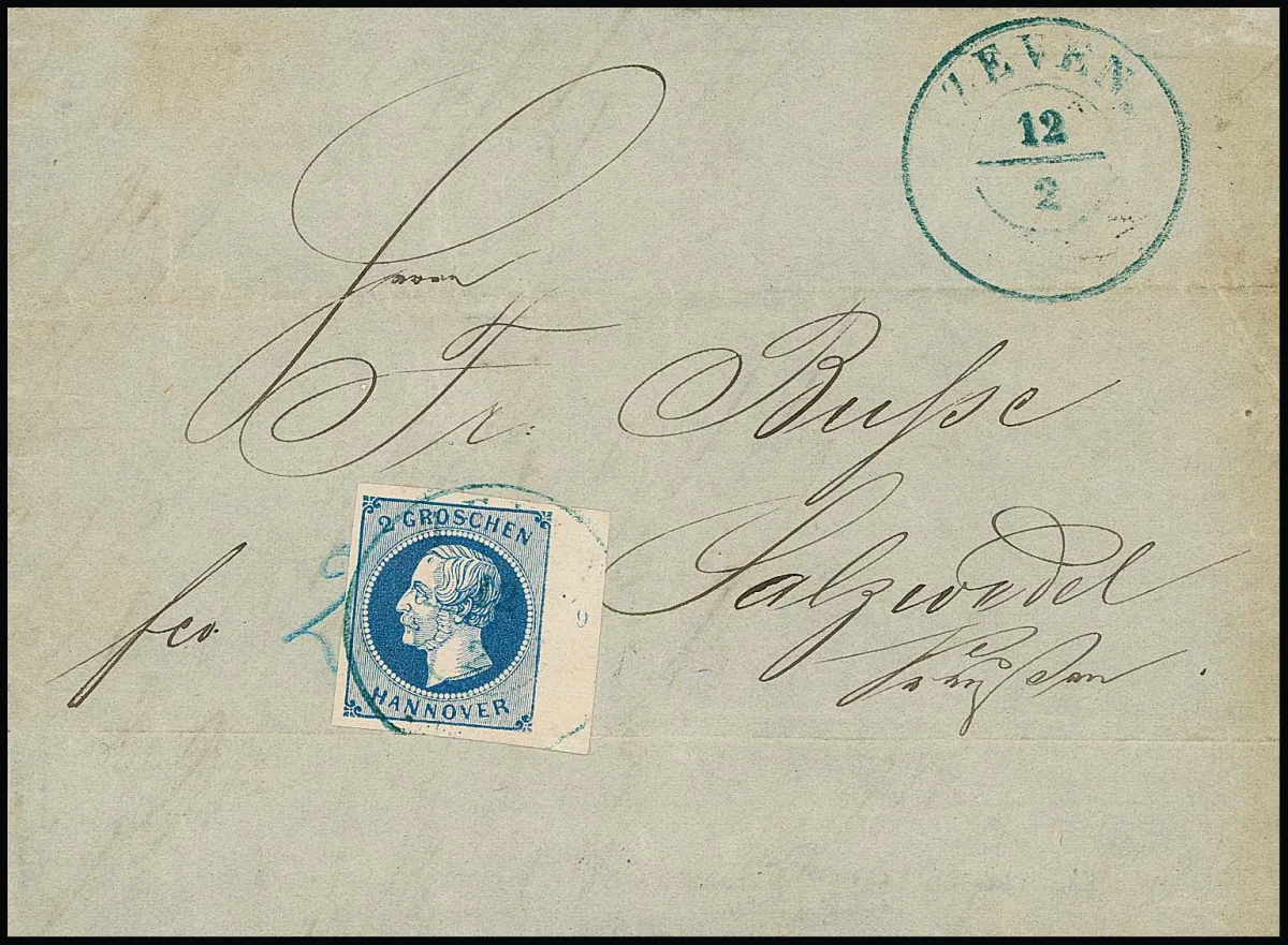 2 Gr. bleu avec bord de feuille à droite et numéro de rangée "9" sur lettre de choix doublement pliée avec K2 "Zeven"